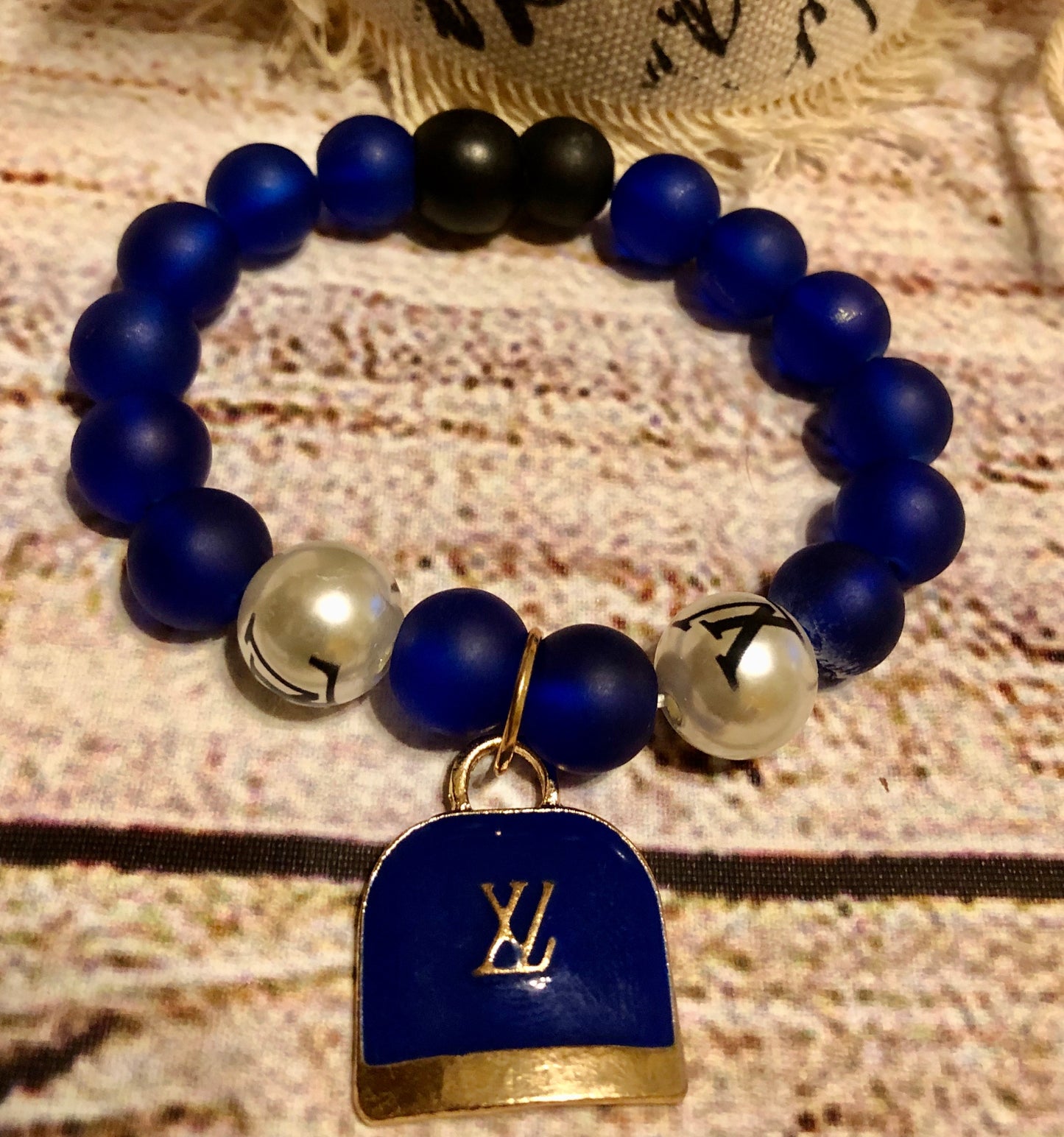 LV Navy Frosted Beaded Bracelet