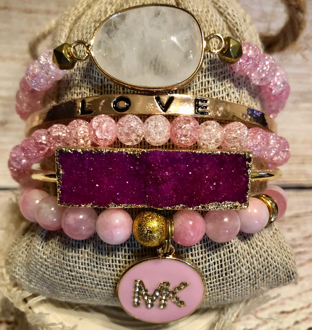 Designer Jewelry Stack Pink Druzy