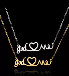 God Loves Me Silver Stainless Steel Inspirational Necklace