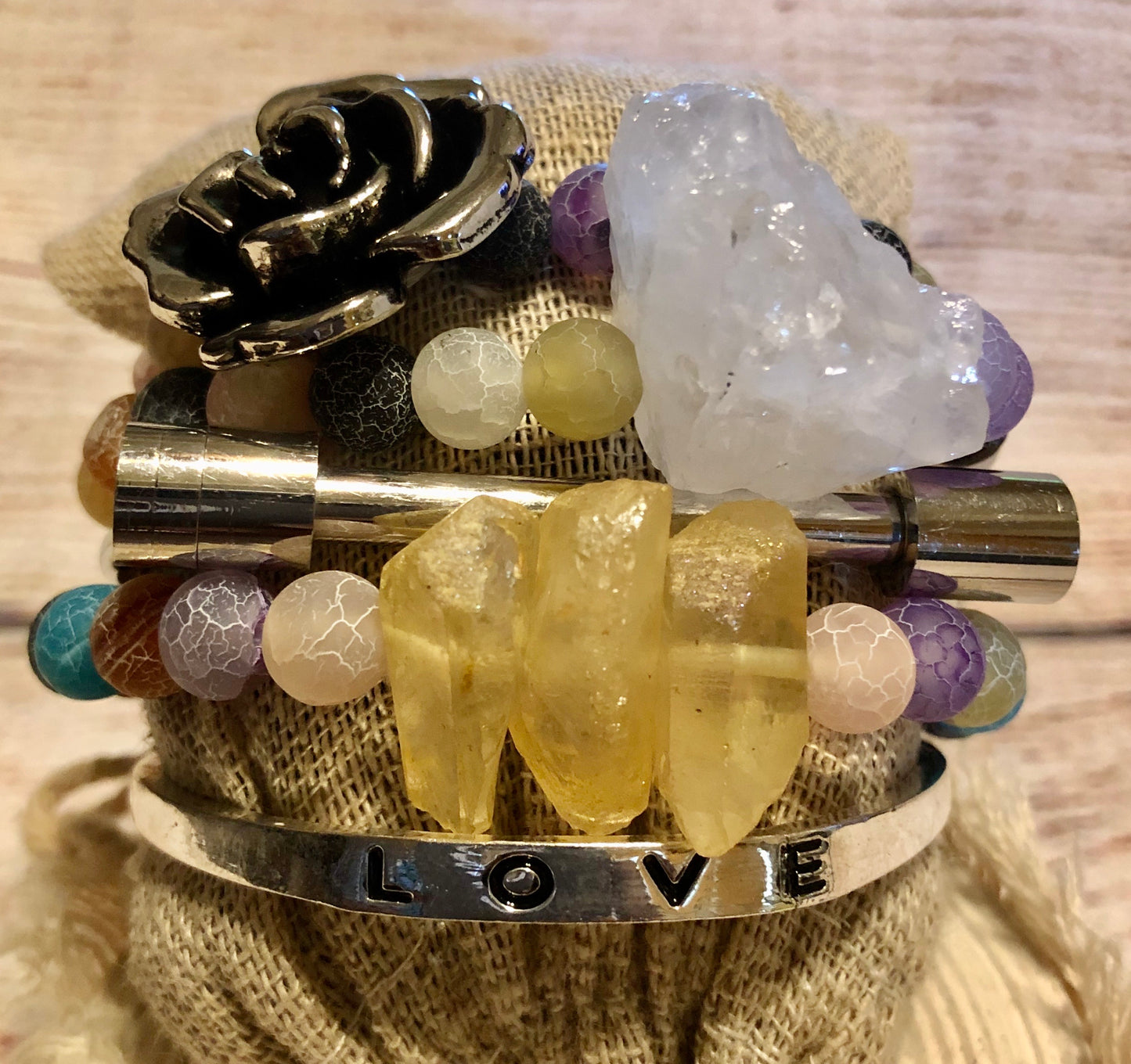 Stone Lock Rose Charm Stack