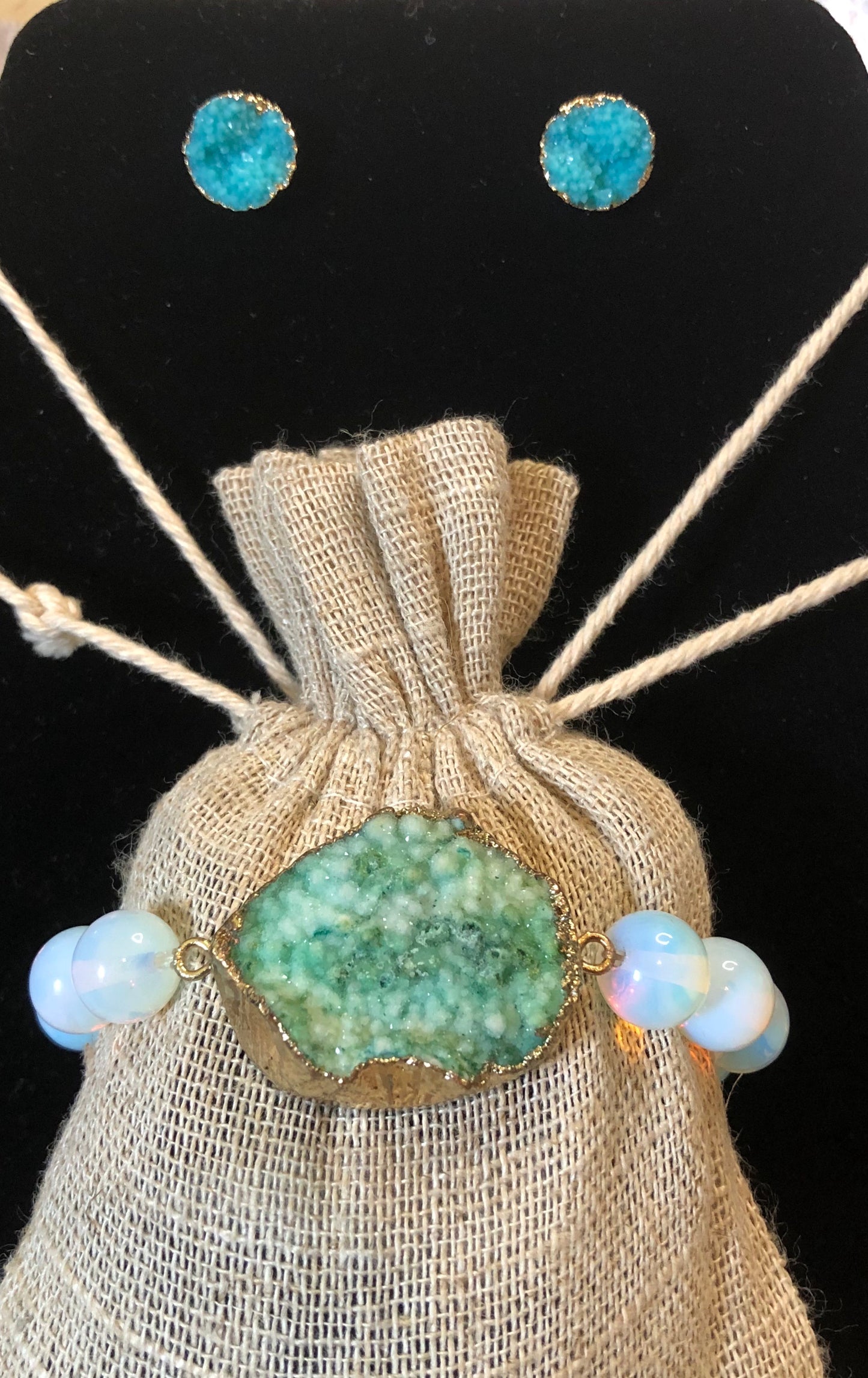Druzy Stone Greenish Blue iridescent Set