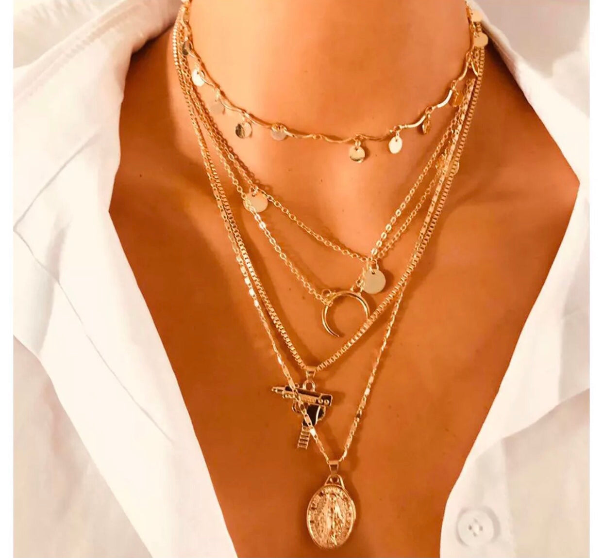 Layered Necklace with Charms