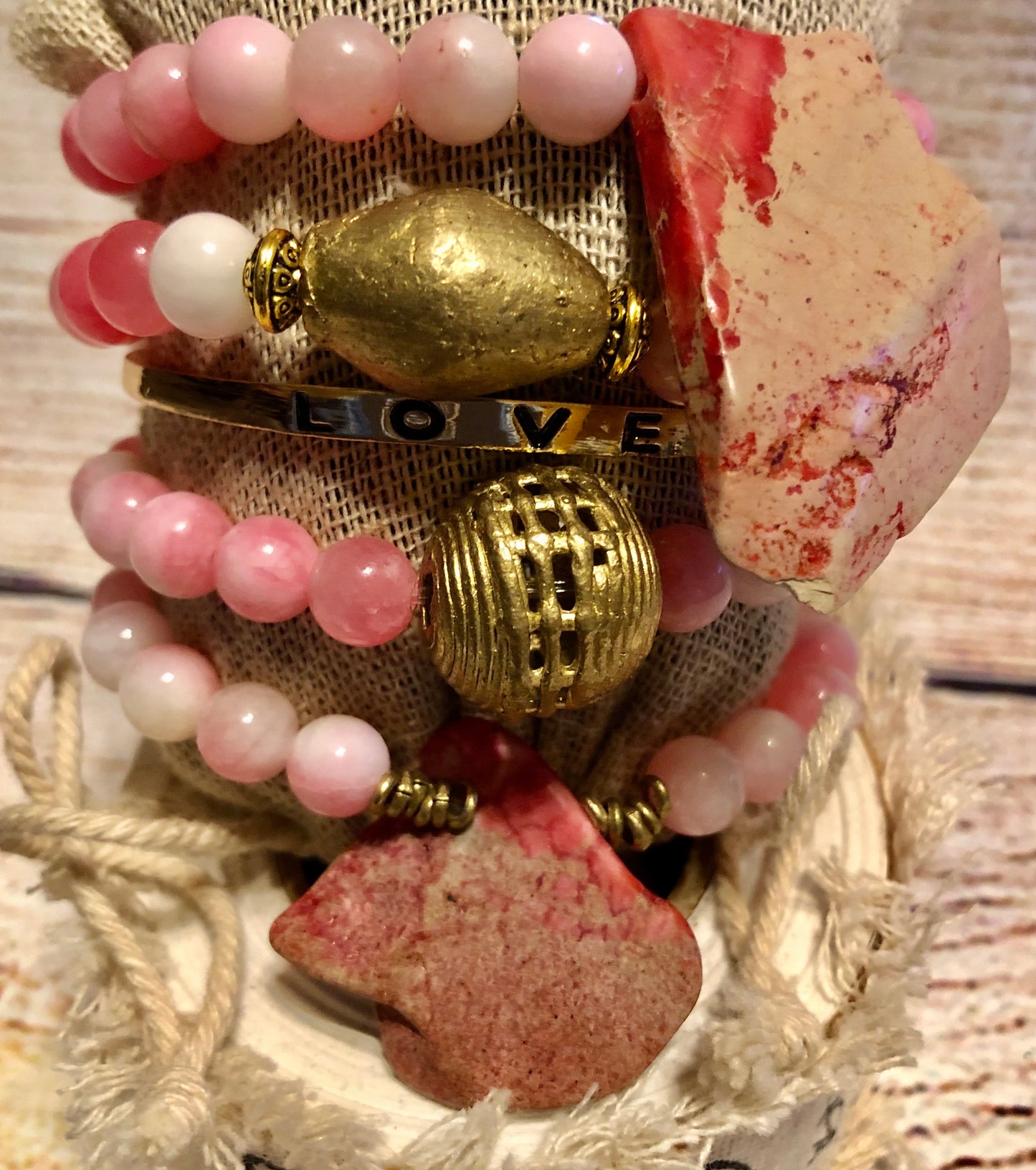 Pink Stone & Brass Stack