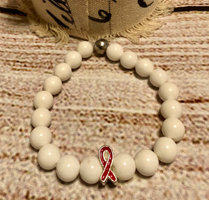 Red  and White Awareness bracelet Heart