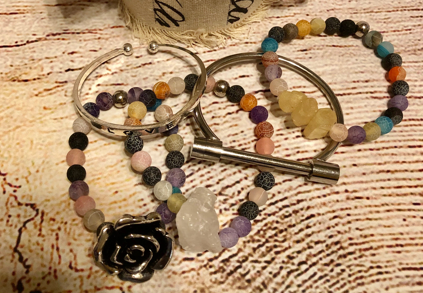 Stone Lock Rose Charm Stack