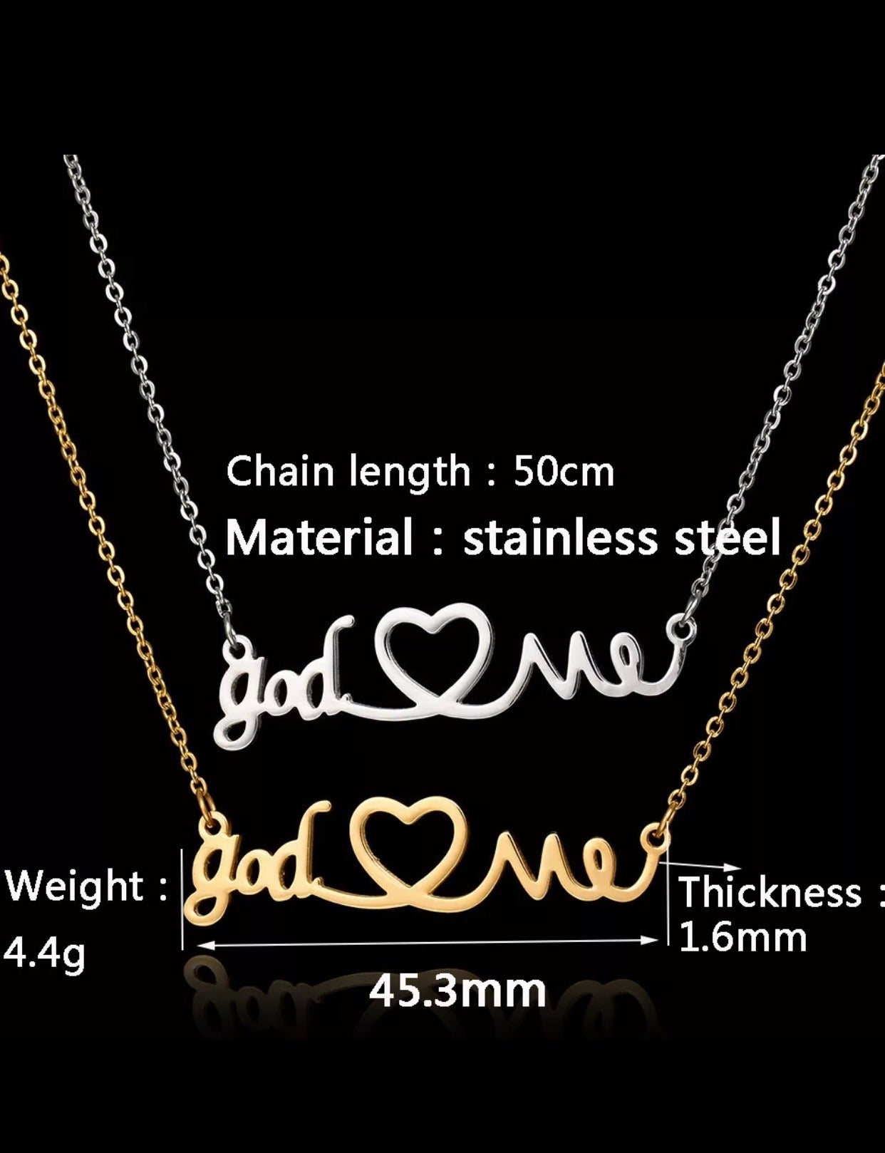 God Loves Me Silver Stainless Steel Inspirational Necklace