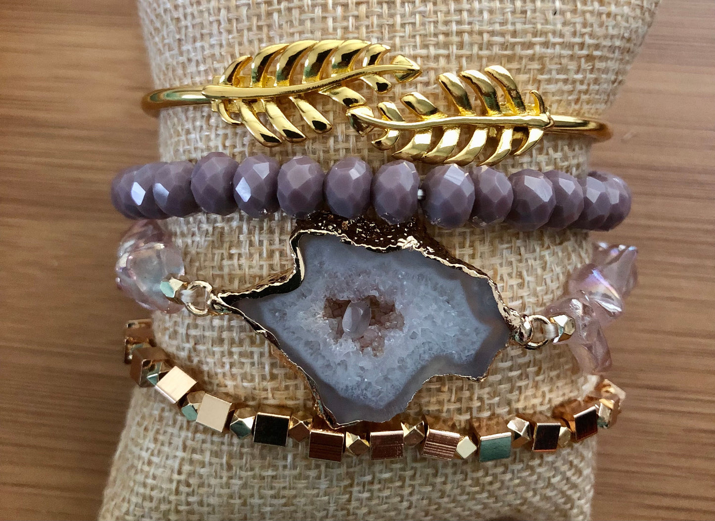 Bohemian Aromatherapy Natural Gemstone Stack Purple Agate