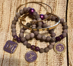 CC/LV Purple Amethyst Gold Leaf Bracelet
