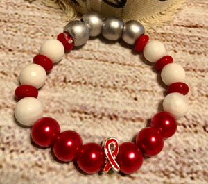 Red Awareness bracelet with white quartz