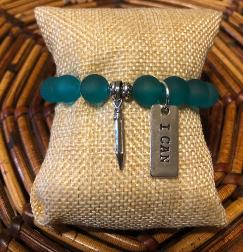 Teacher Frosted Teal Pencil Charmed Bracelet