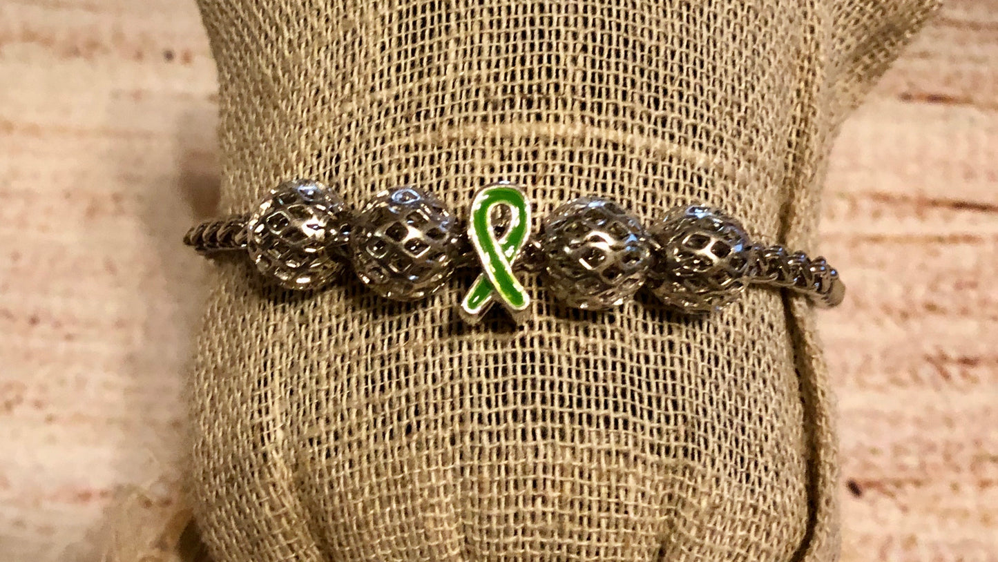 Green Awareness Rope Bracelet with Silver Ornaments