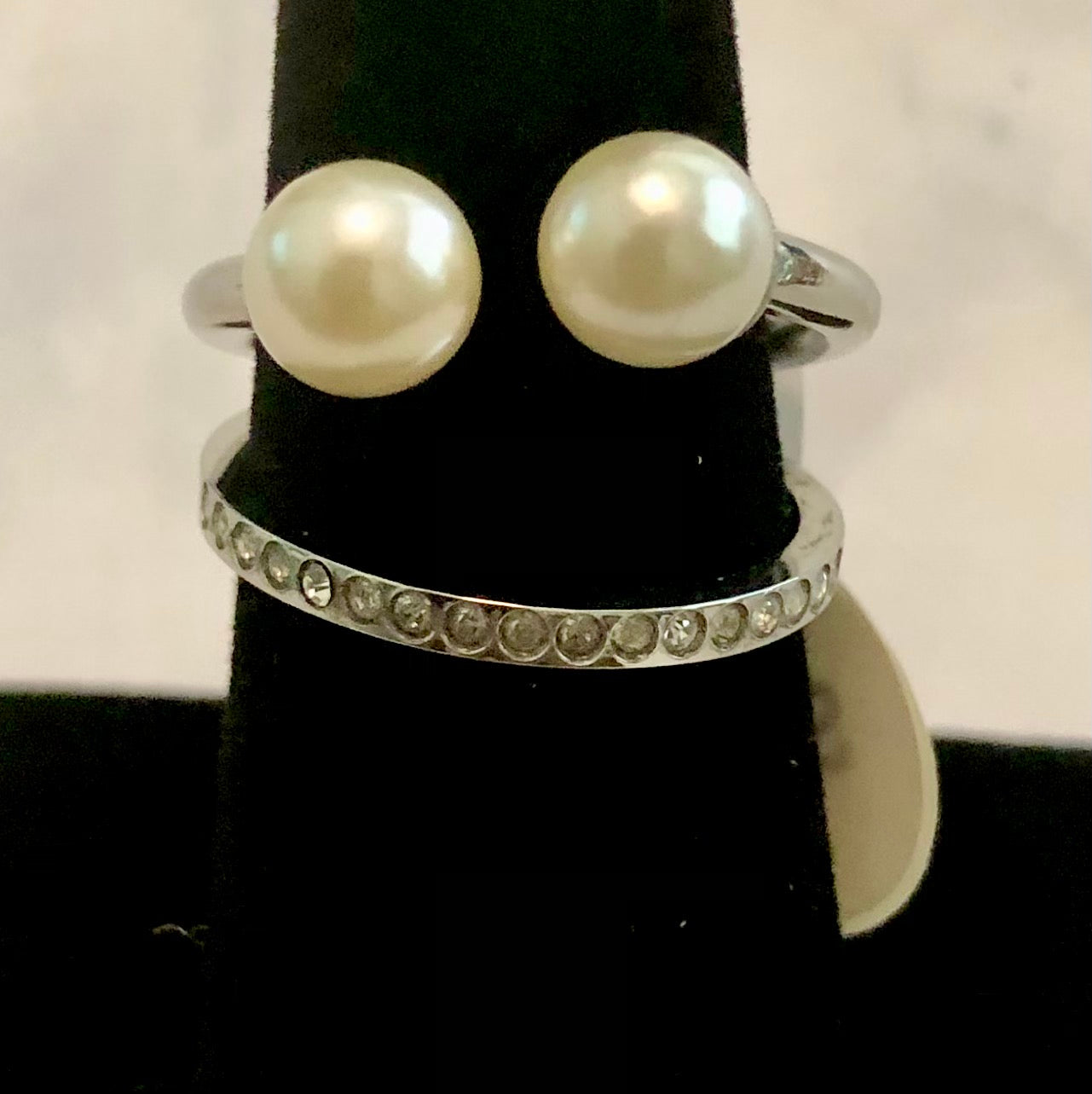 Fashion Two-Pearl Silver Ring