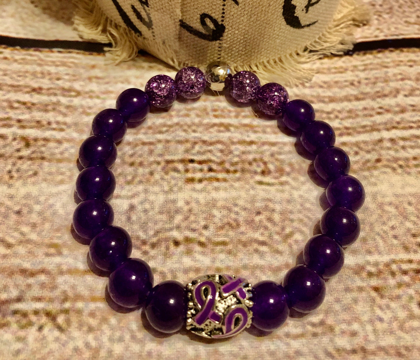 Purple Amethyst with Awareness Beaded Charm single