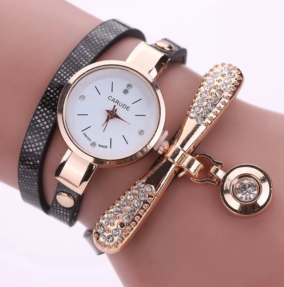 Crystal Round Dial Luxury Wrist Watch Dress Gold Ladies Casual Bracelet