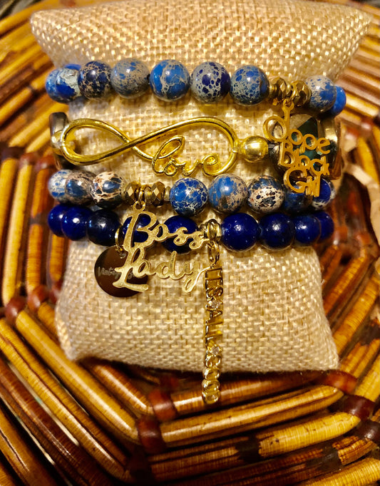 Indigo Cobalt Blue & Sea Sediment Jasper and Gold Stack