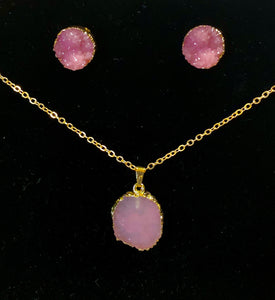 Druzy Stone Pink iridescent Set