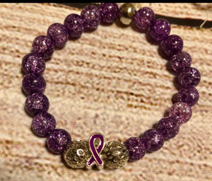Purple Awareness Amethyst Cracked Glass Beads Charm