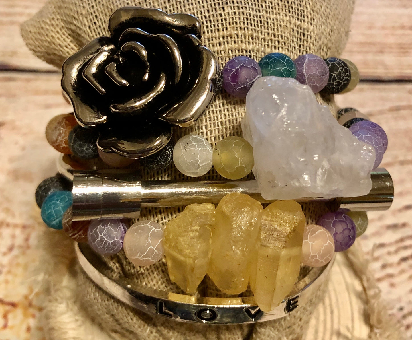 Stone Lock Rose Charm Stack