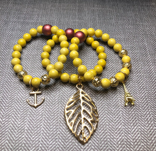 Sand Leaf Charmed Stack Bracelet