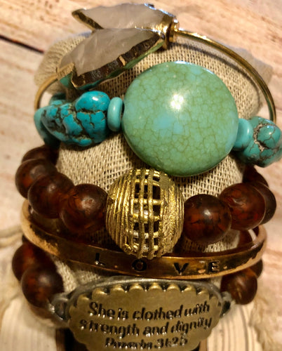 Blue Turquoise with Brass Druzy