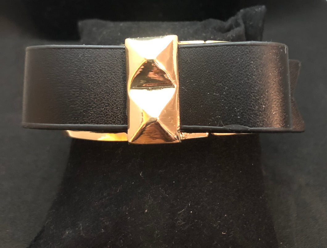 Leather and Gold Bow Tie Bangle