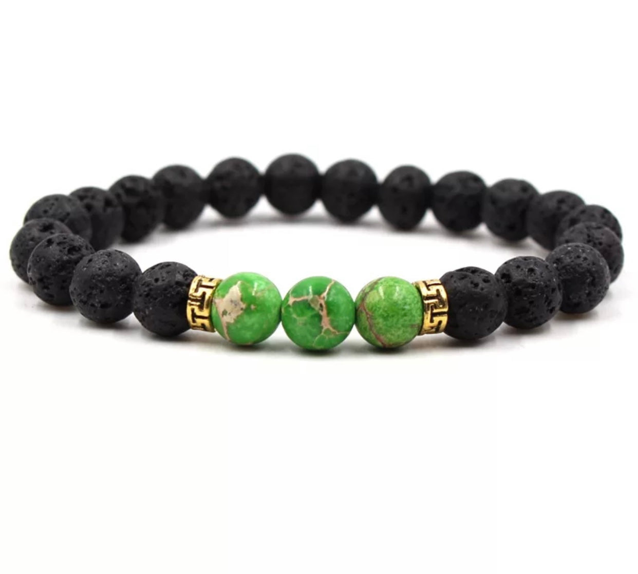 Natural Stone Green Torquoise Cracked Lava Energy aromatherapy Bracelet