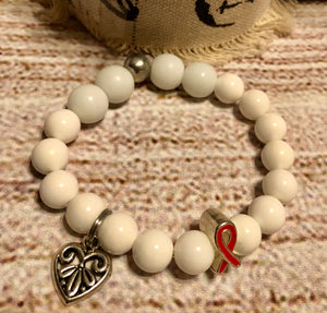 Red Awareness bracelet Heart white Quartzite