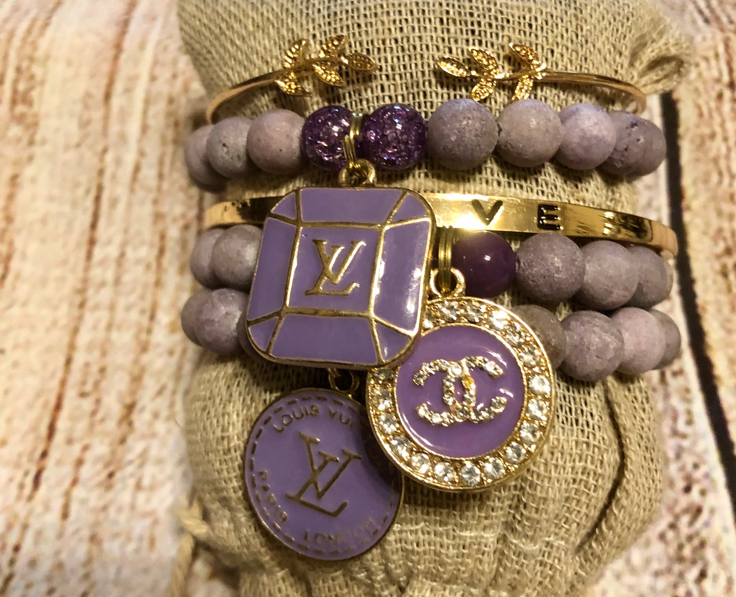 CC/LV Purple Amethyst Gold Leaf Bracelet