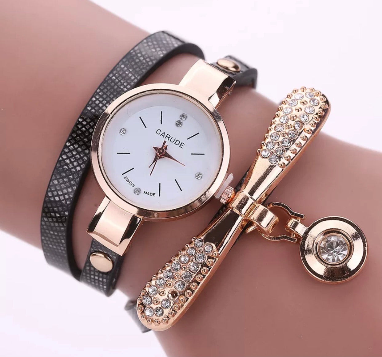 Crystal Round Dial Luxury Wrist Watch Dress Gold Ladies Casual Bracelet