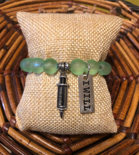 Nurse Frosted Light Green Syringe Charmed Bracelet