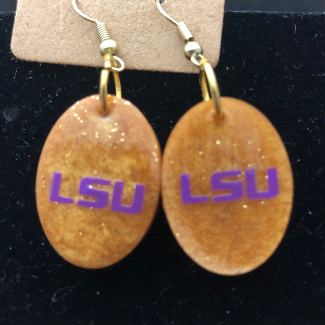 Gold and Purple Oval Earrings