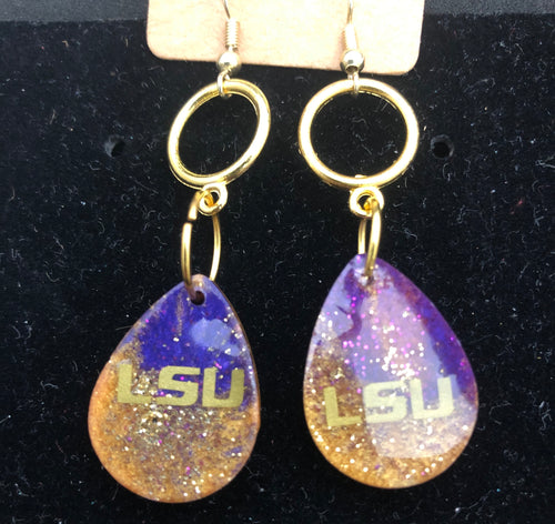 Purple & Gold Tear Drops Resin earrings