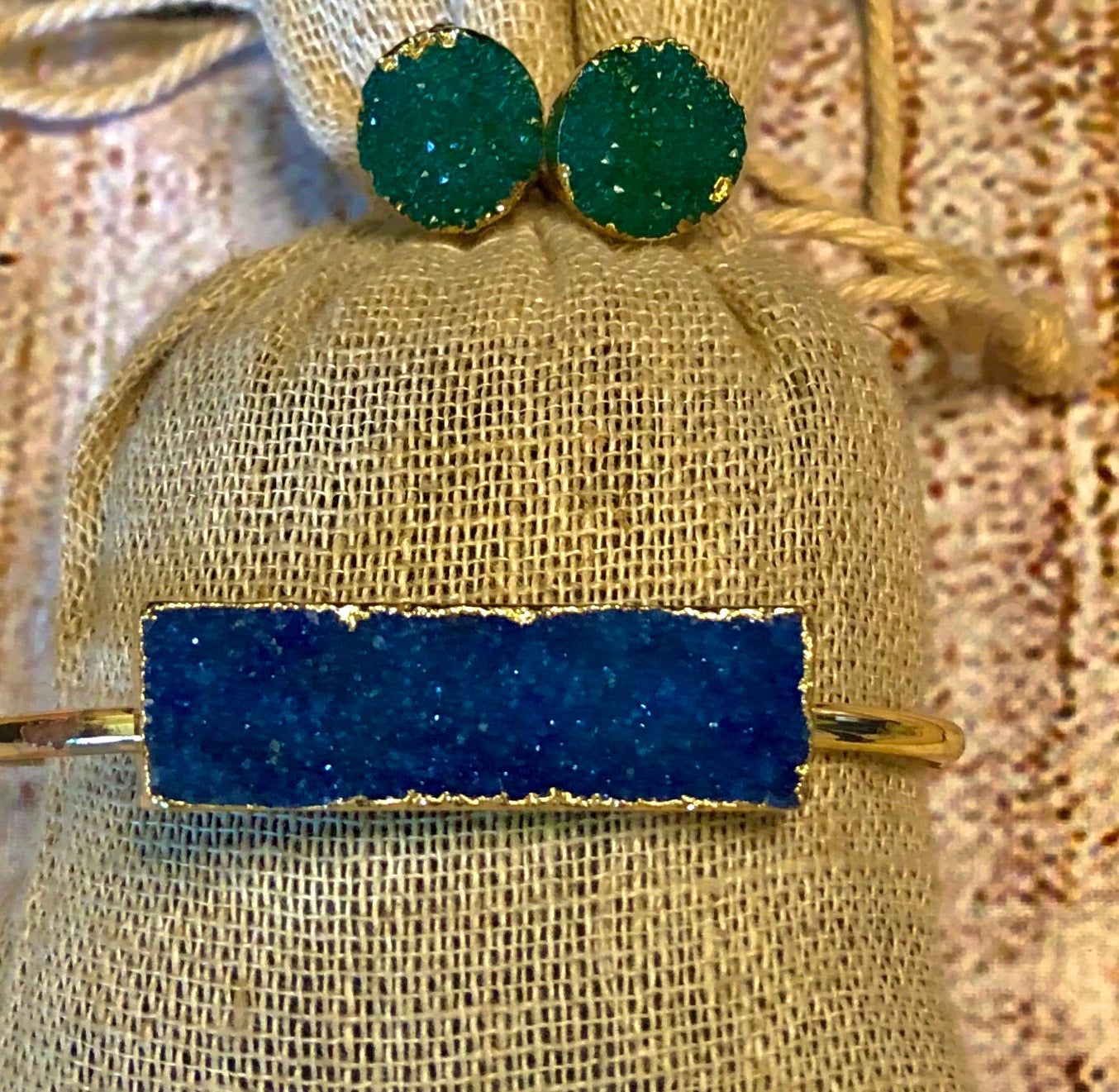 Druzy Stone Bluish Greenish iridescent Set