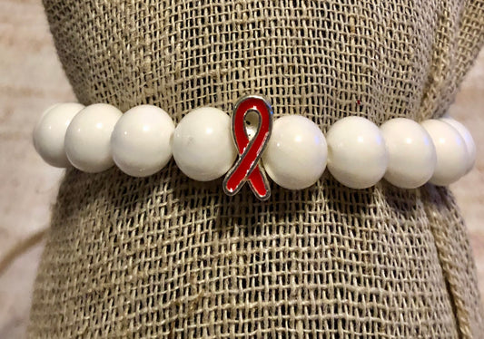 Red  and White Awareness bracelet Heart