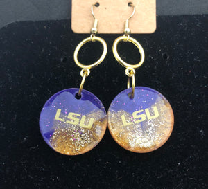 Purple & Gold Circle resin earrings