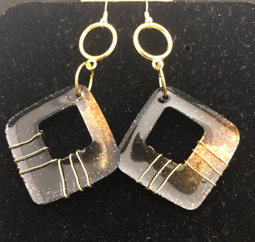 Black & Gold Wired Hoops Resin