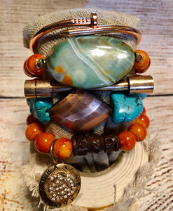 Turquoise Stones Brass and Steal Stack